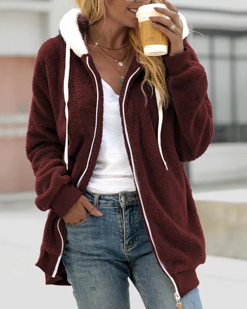Dames Fleece Hoodie Rits Warme Comfortabele Joggingjas