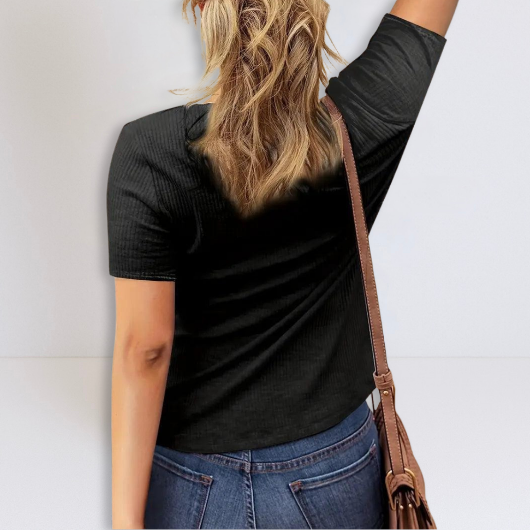 Dames Geribbelde Blouse Met Knopen