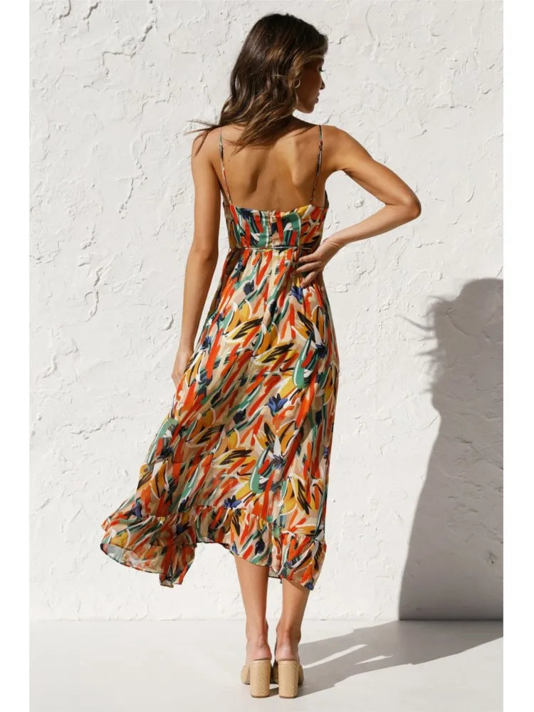 Midi Zomerjurk Vrolijk Geprint Elegante Jurk voor Vrouw