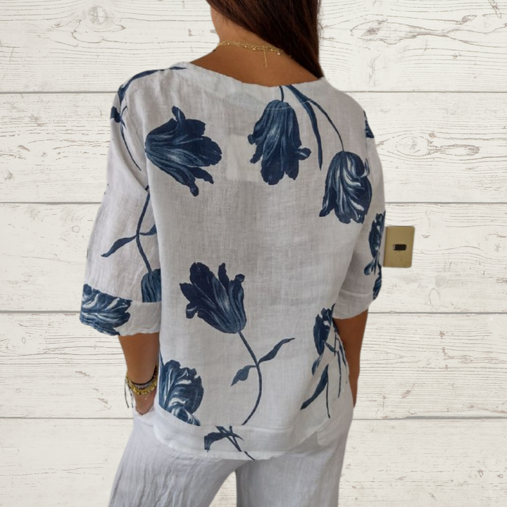 Linnen Overhemd voor Vrouw Zomerse Stijl Lichtblauw