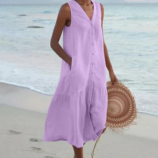 Vrouwelijke Linnen Jurk Elegante Zomerjurk