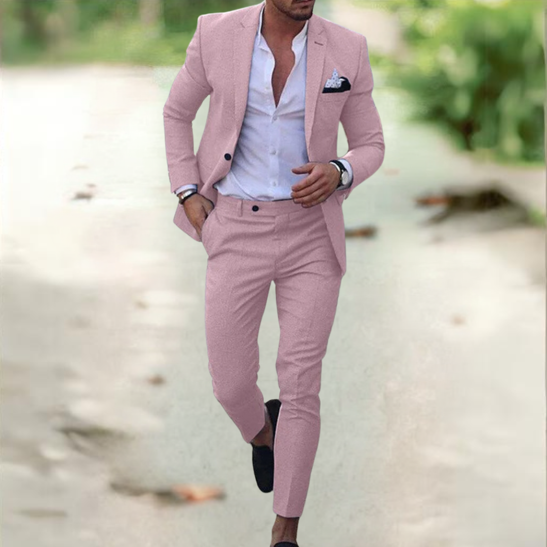 Heren Linnen Pak 2 Delig Slim Fit Zomer Kostuum Ademend