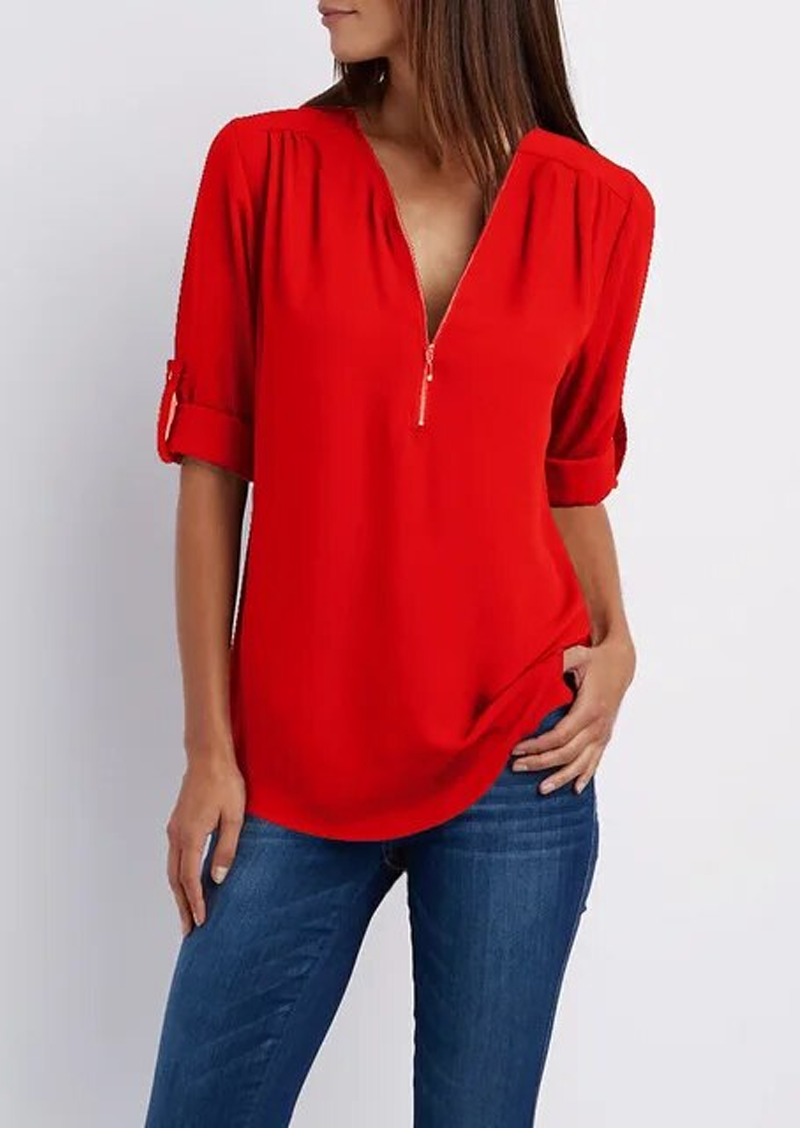 Vrouwelijke Blouse Elegante met Rits van Polyester en Elastaan