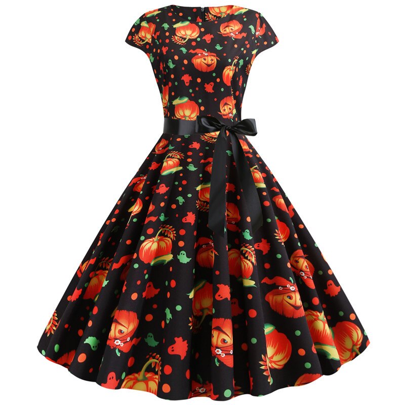 Halloween Jurk Midi met Spook en Pompoen