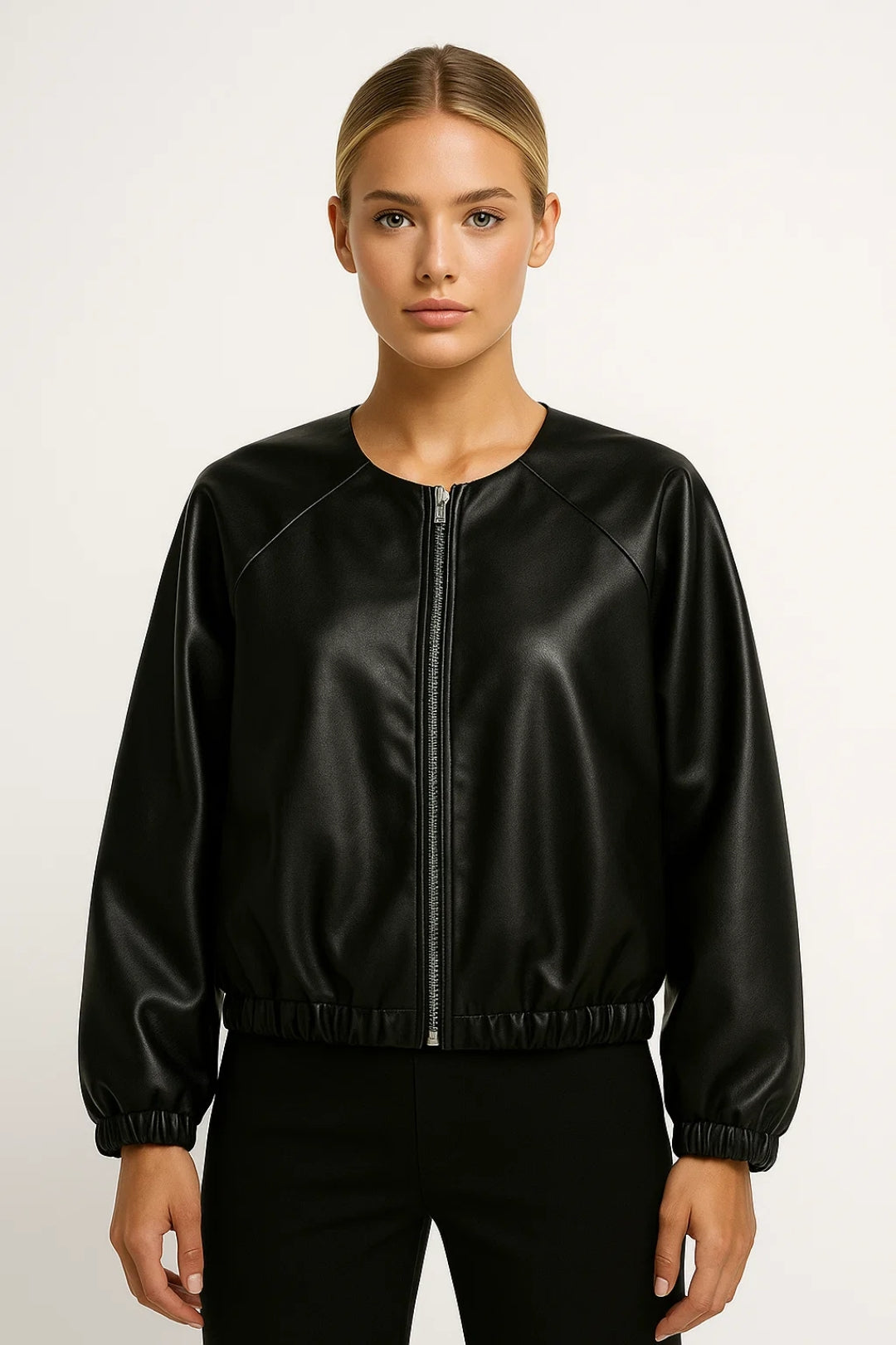 Dames Bomberjack Oversized Zonder Kraag Rits Casual