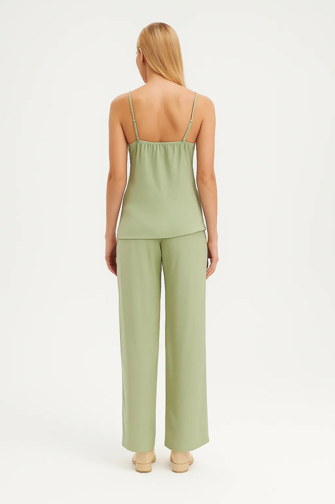 Mouwloze Top en Wijde Broek Set met Strikdetail