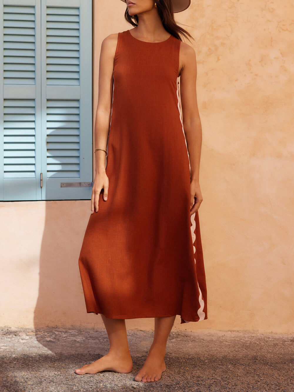 Dames mouwloze Maxi zomerjurk met golvende rand - Ella