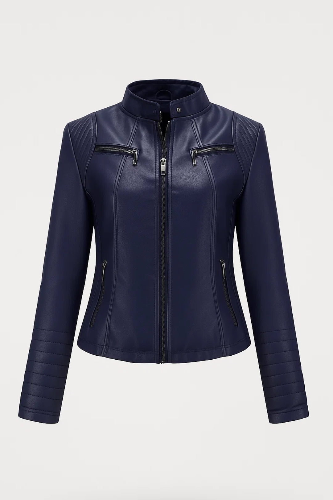 Dames Bikerjas Getailleerd Met Opstaande Kraag Casual Stijl