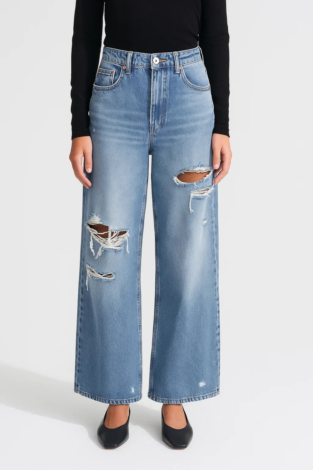 Dames Jeans Wijd Met Scheuren Casual Streetwear