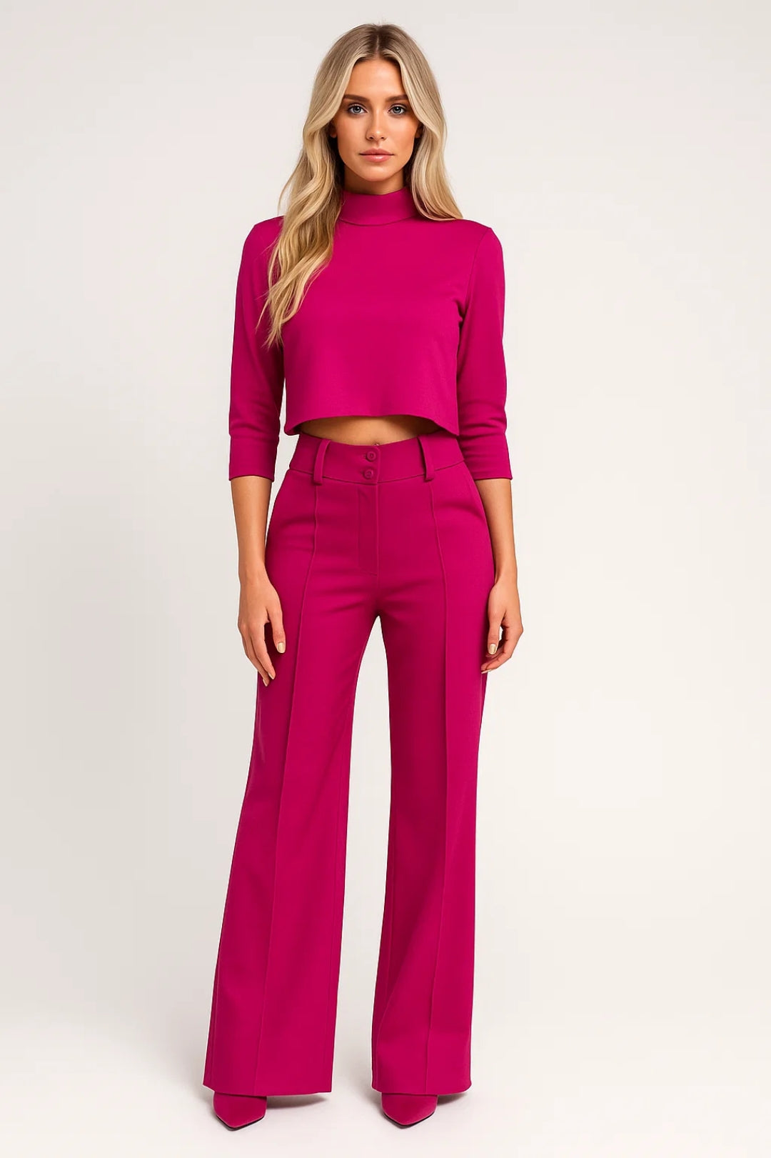 Dames Set - Cropped Top met High Waist Wide Leg Broek