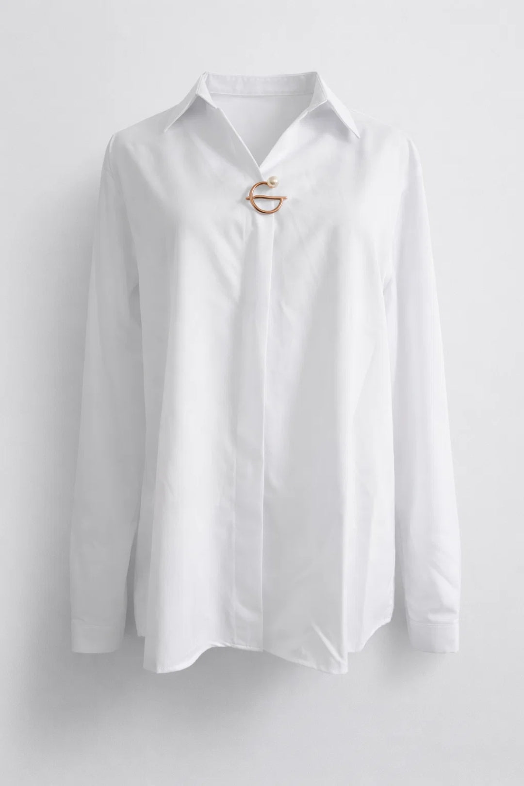 Dames Blouse - Elegante Overhemd met Gouden Gesp en Klassiek Design