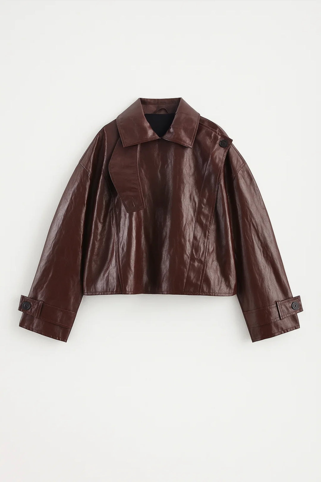 Dames Bikerjas Oversized met Brede Kraag en Manchet