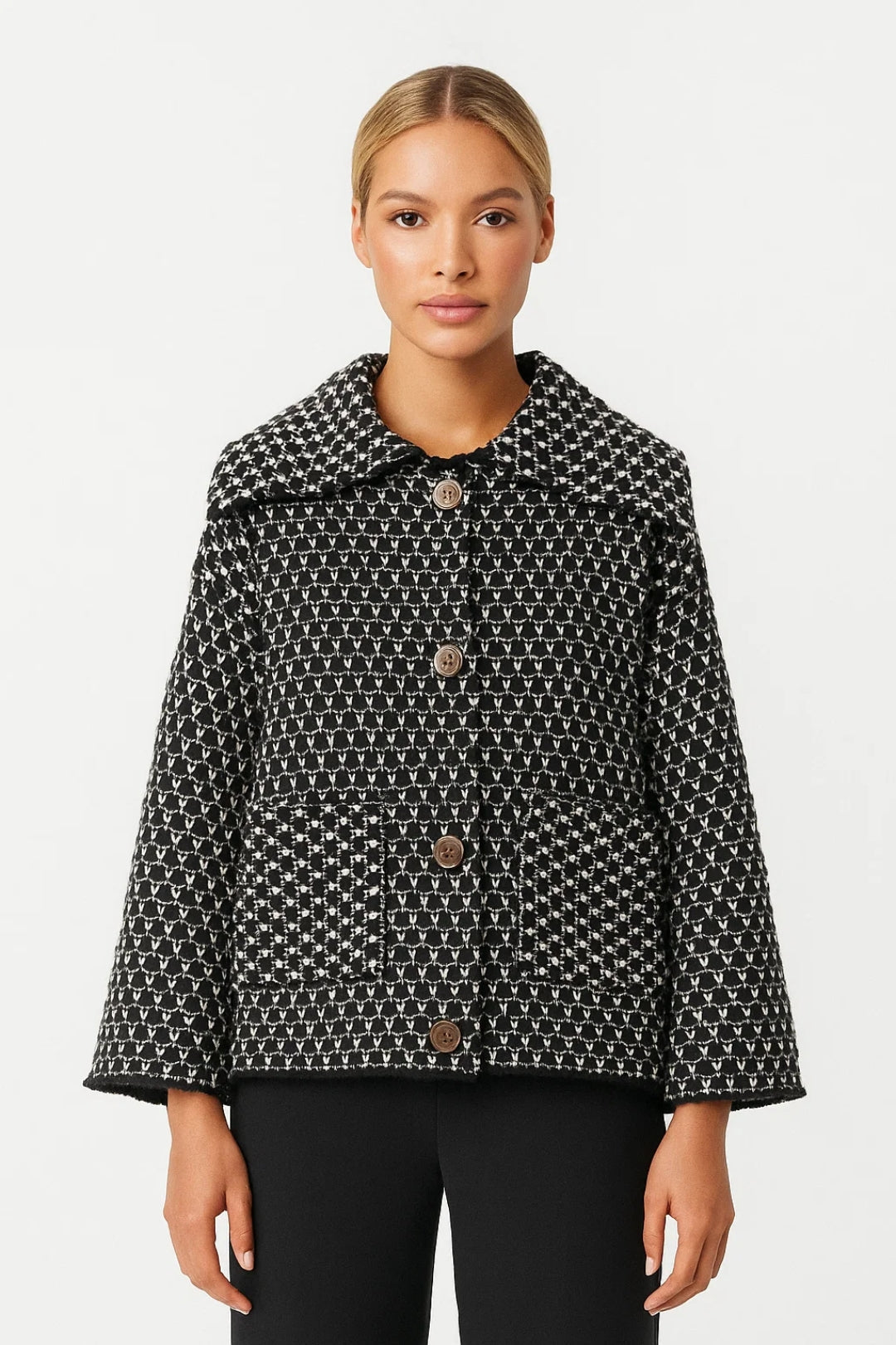 Damesjas Kort Boxy Model met Wijde Mouwen en Retroprint