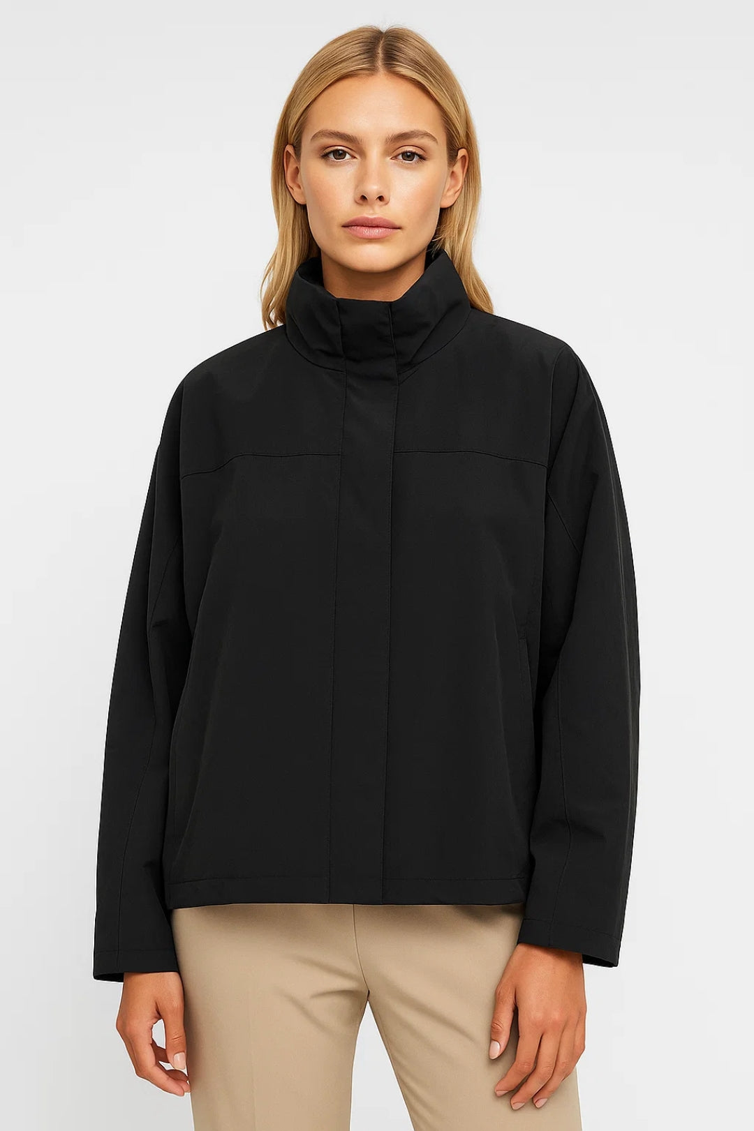 Korte Damesjas Oversized Met Opstaande Kraag Casual Stijl