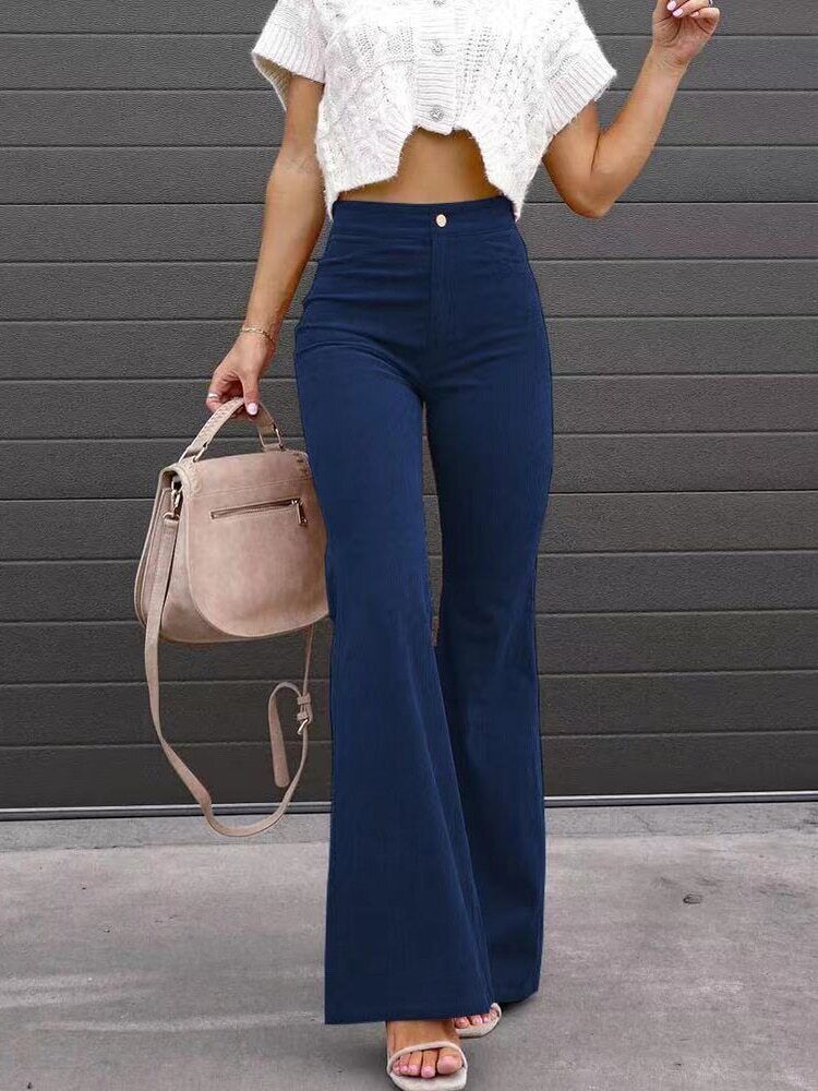 Retro Broek met Wijd Been en Knoopsluiting