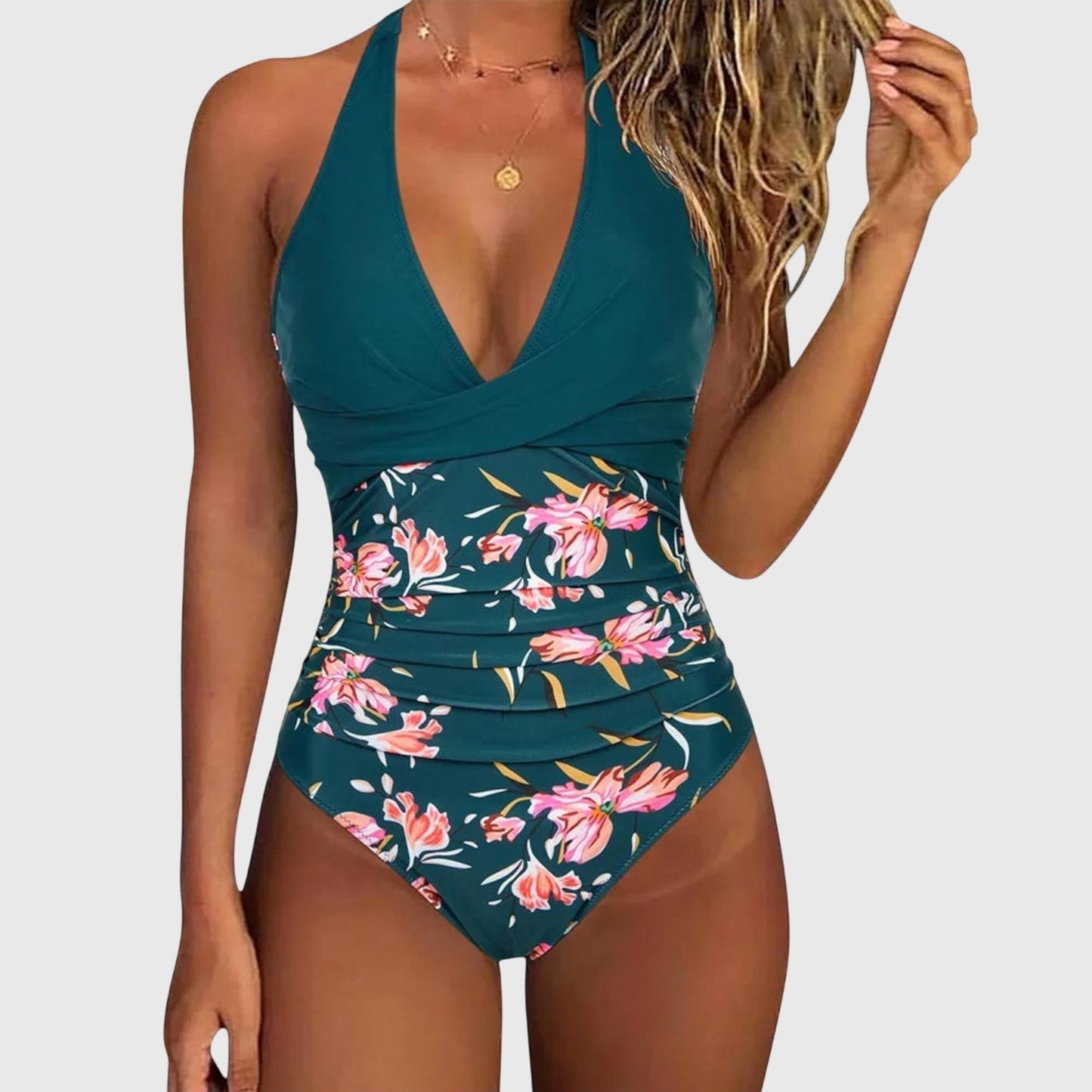 Dames Badpak Set Tropisch Print V-hals Stijlvol