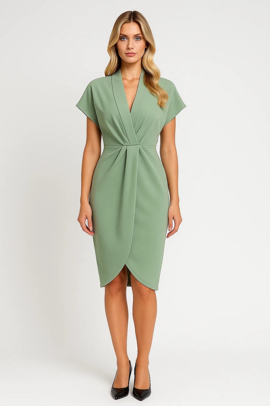 Dames Midi Jurk met V-hals en Twist Detail