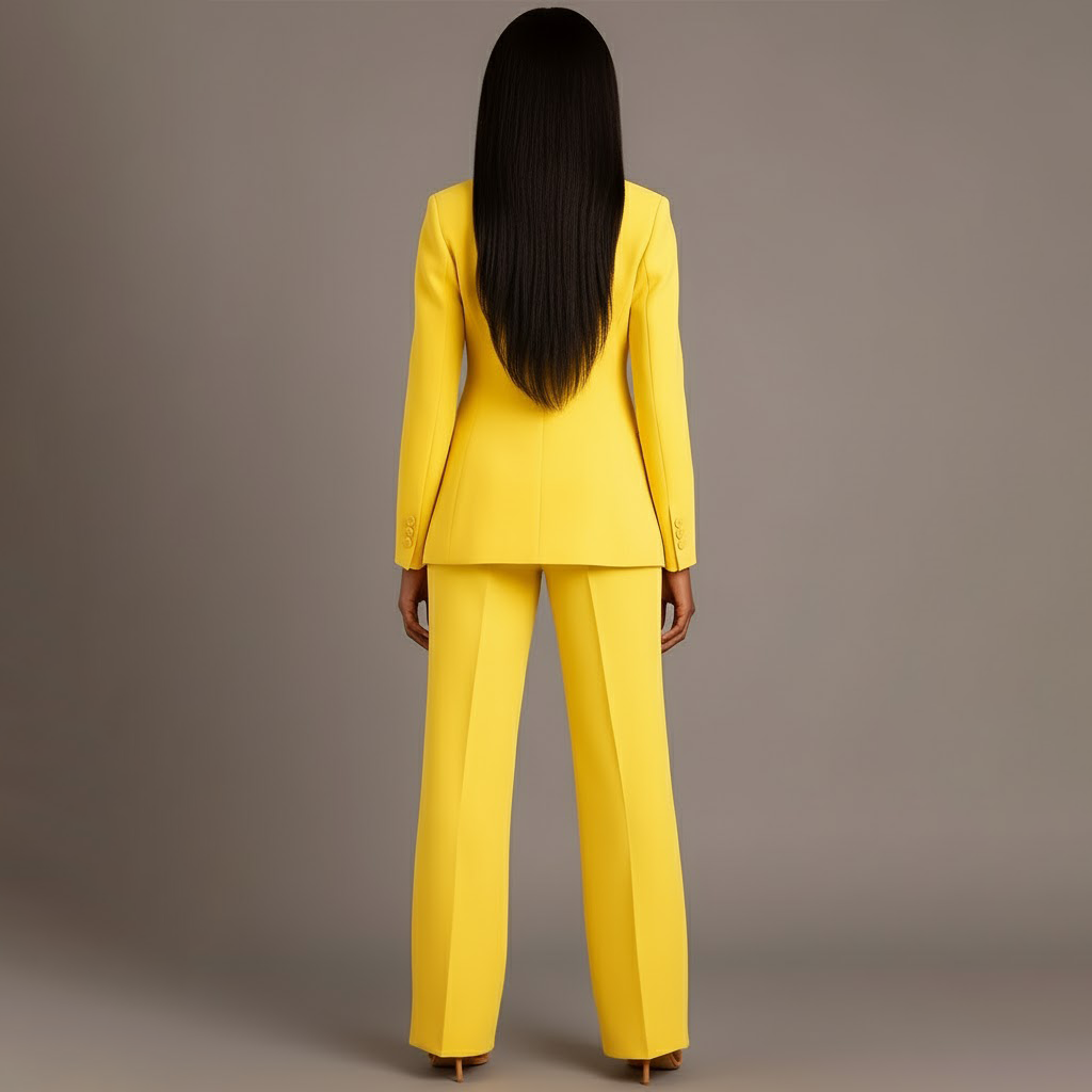 Dames Tweedelige Pakset - Getailleerde Blazer en Wijde Broek