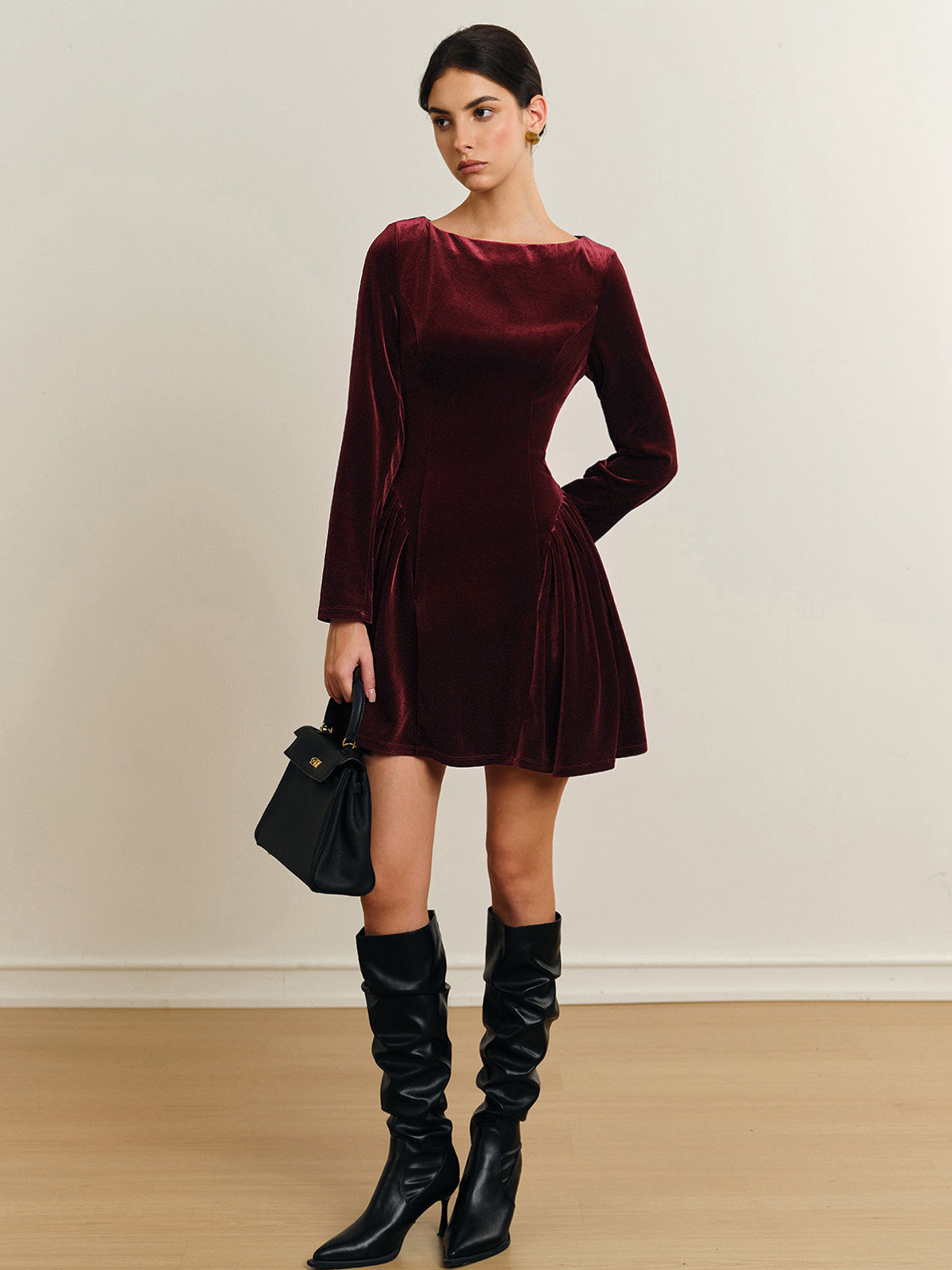 Fleur | Dames Fluwelen Jurk - Geplooid Paneel, Stijlvol en Casual 5
