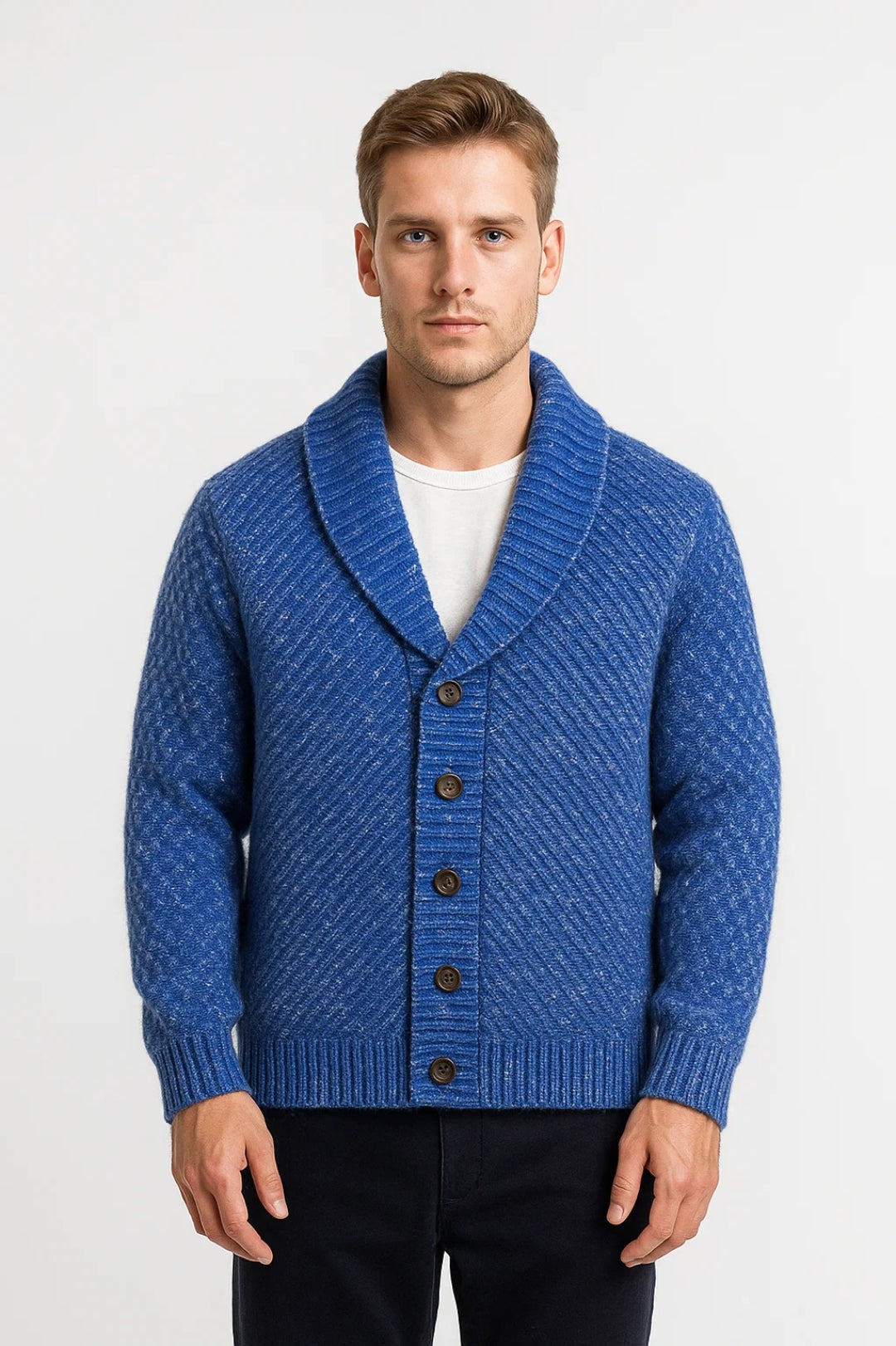 Heren Vest Gebreid Knoopmodel met Brede Sjaalkraag Klassiek Design