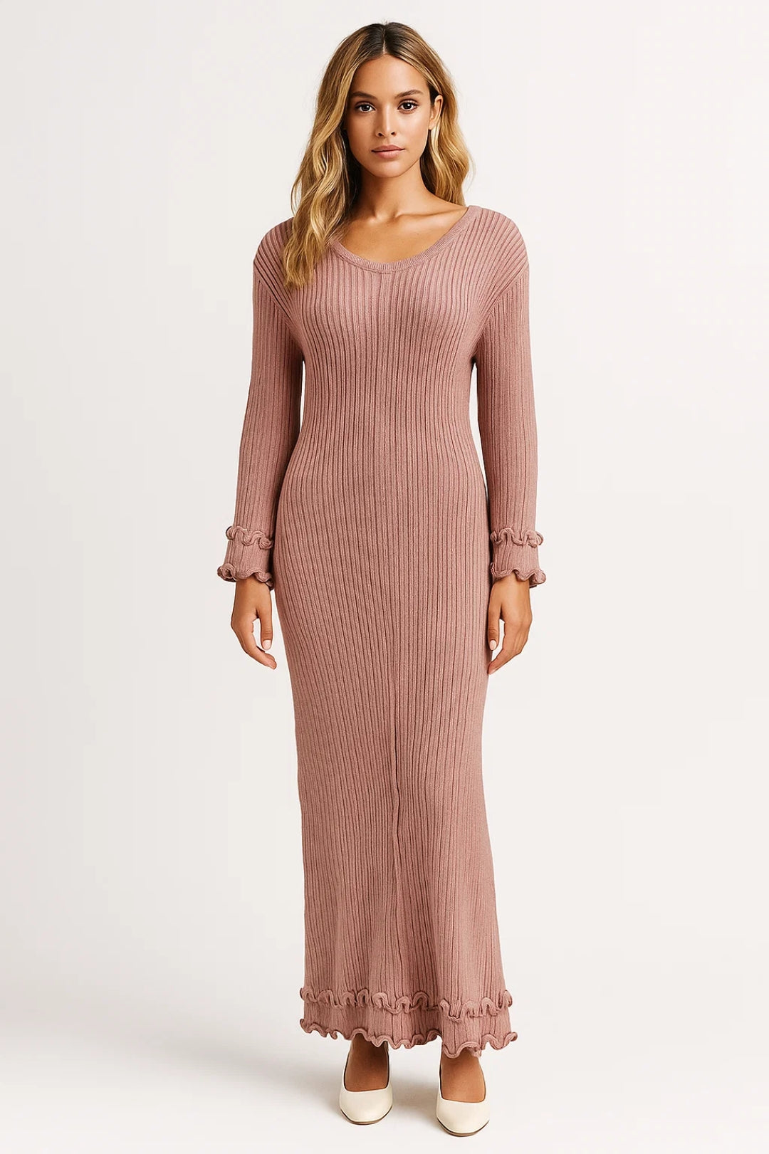 Elegante Maxi Jurk Dames Strakke Pasvorm met Ruches - StudioMarella