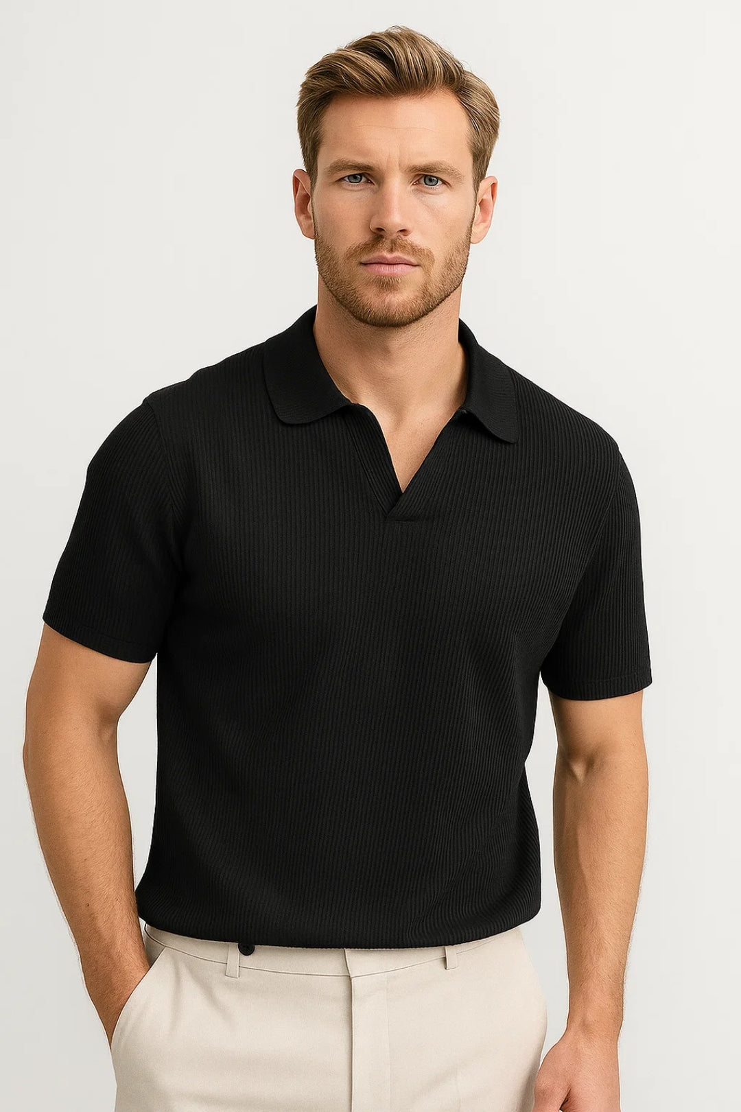 Heren Polo Lichtblauw Zomer Ribstructuur Comfortabel