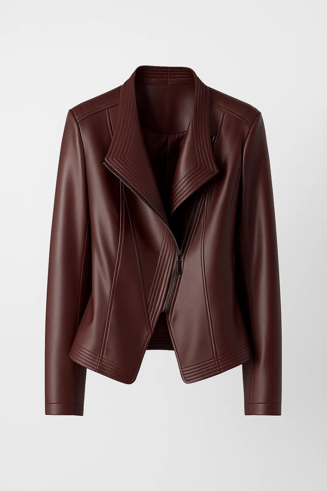 Dames Bikerjas Asymmetrische Rits Opstaande Kraag Chic Stijl