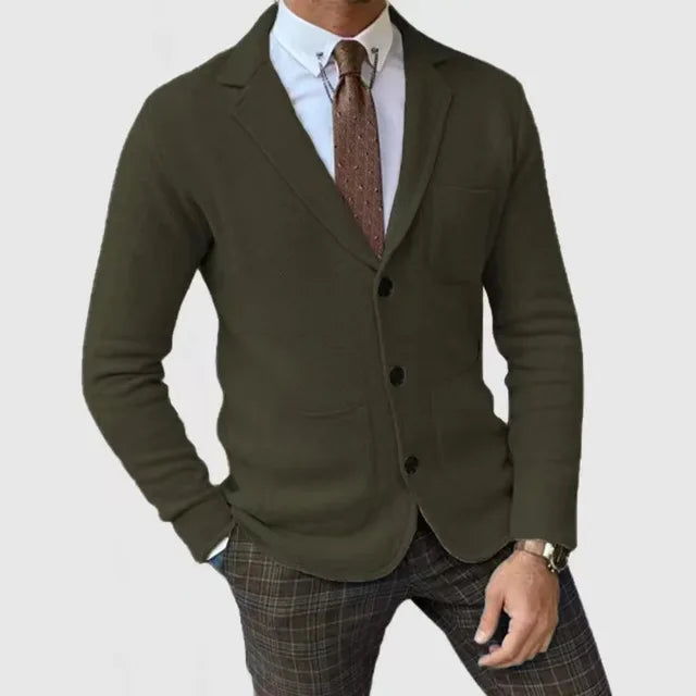 Heren Blazer Slim Fit Gebreid met Knopen en Reverskraag
