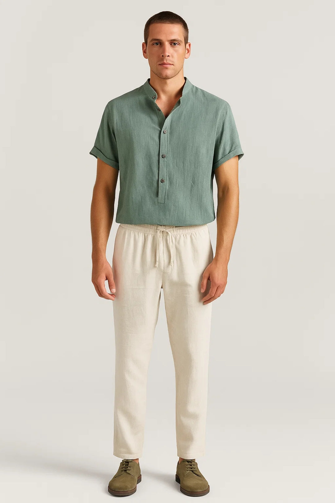 Heren Overhemd Zonder Kraag Comfortabel Casual Fit