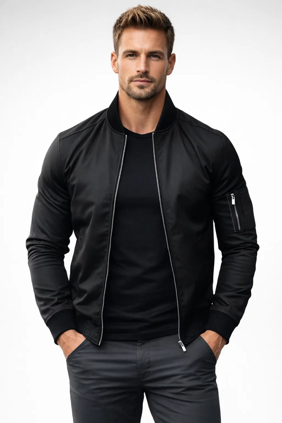 Bomberjack Heren Slim Fit Ritsjas Met Mouwzak Casual