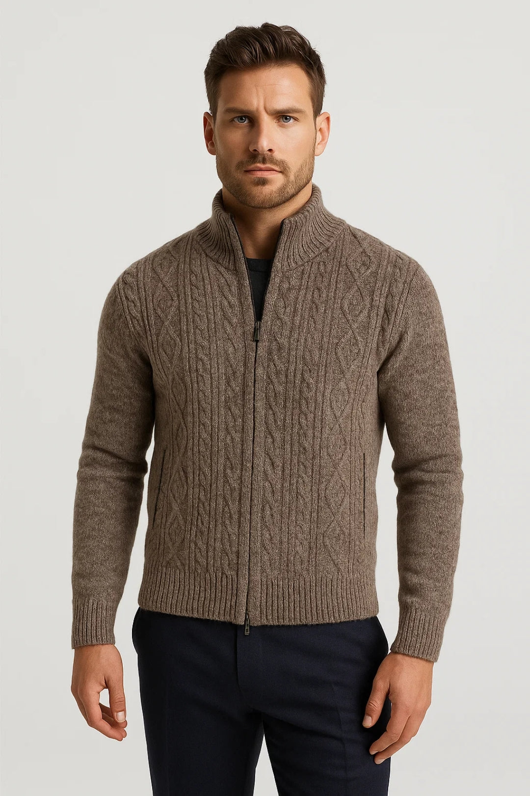 Heren Cardigan Kabelbrei Warm Met Rits Comfortabele Pasvorm