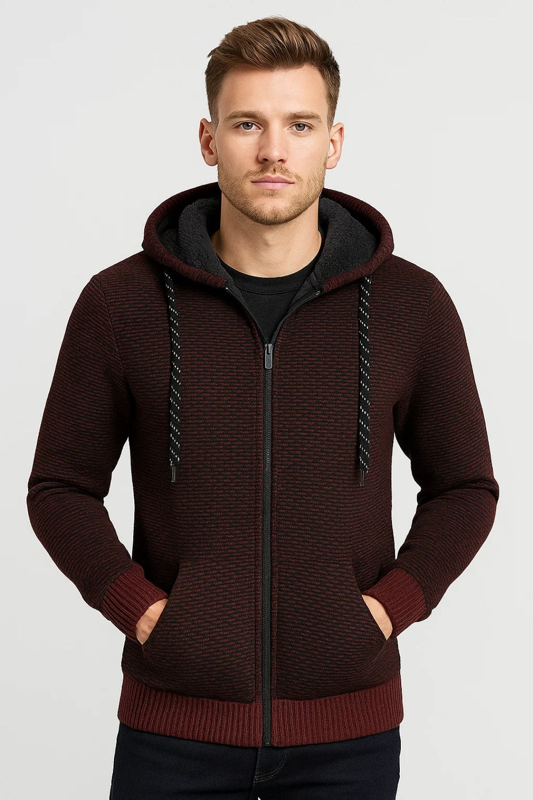 Hoodie Heren Soft Gebreid Met Ritssluiting Warme Winterjas