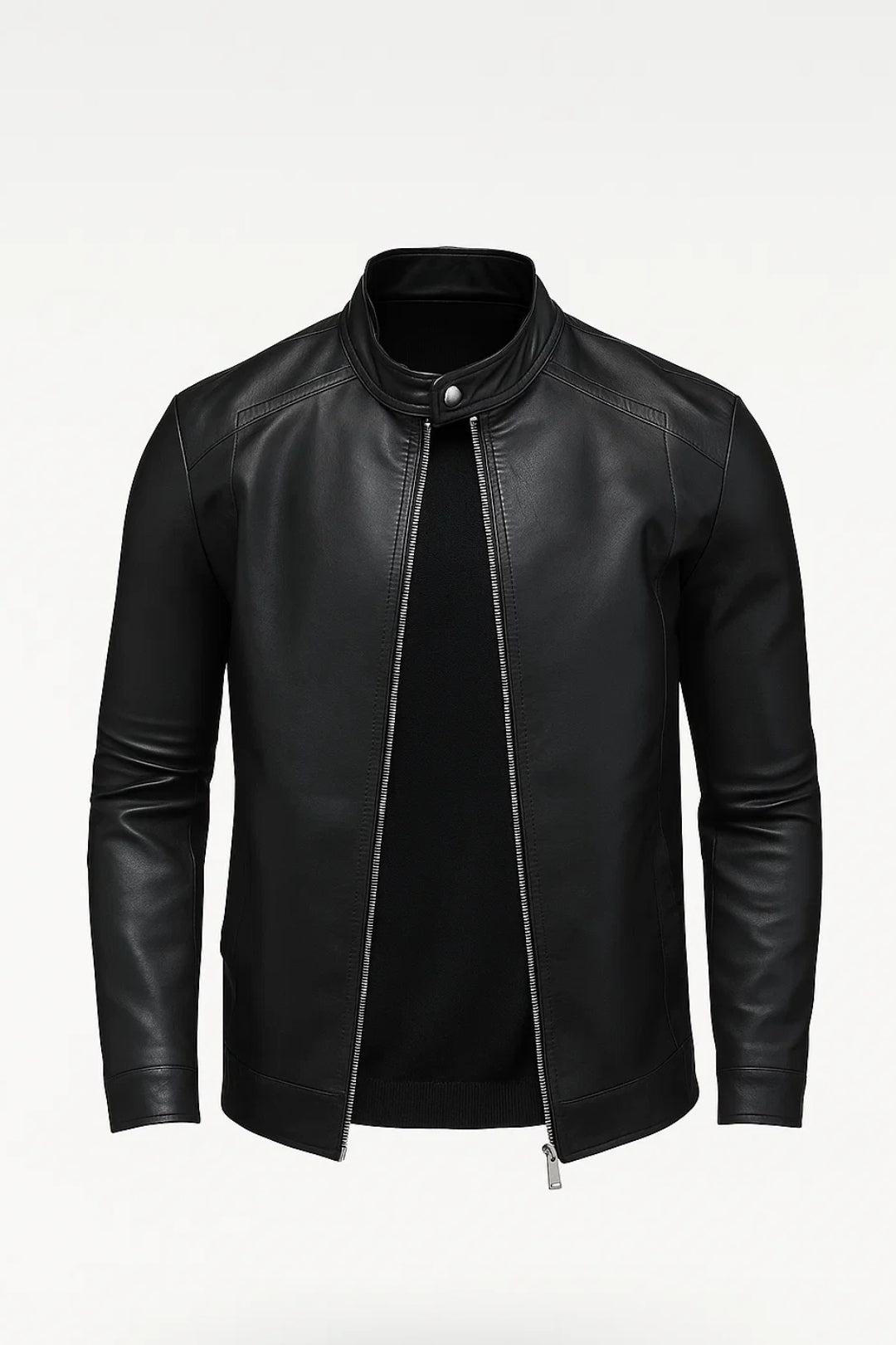 Leren Biker Jas Heren Slim Fit Opstaande Kraag
