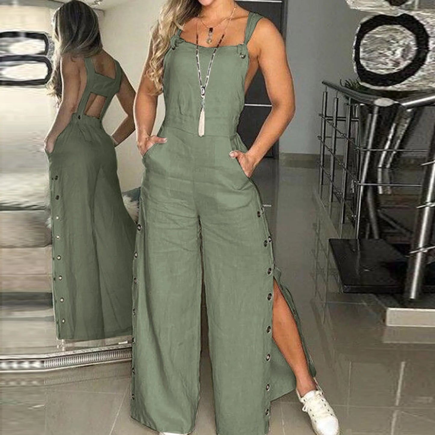 Jumpsuit met Knopen en Zakken Voor Vrouw