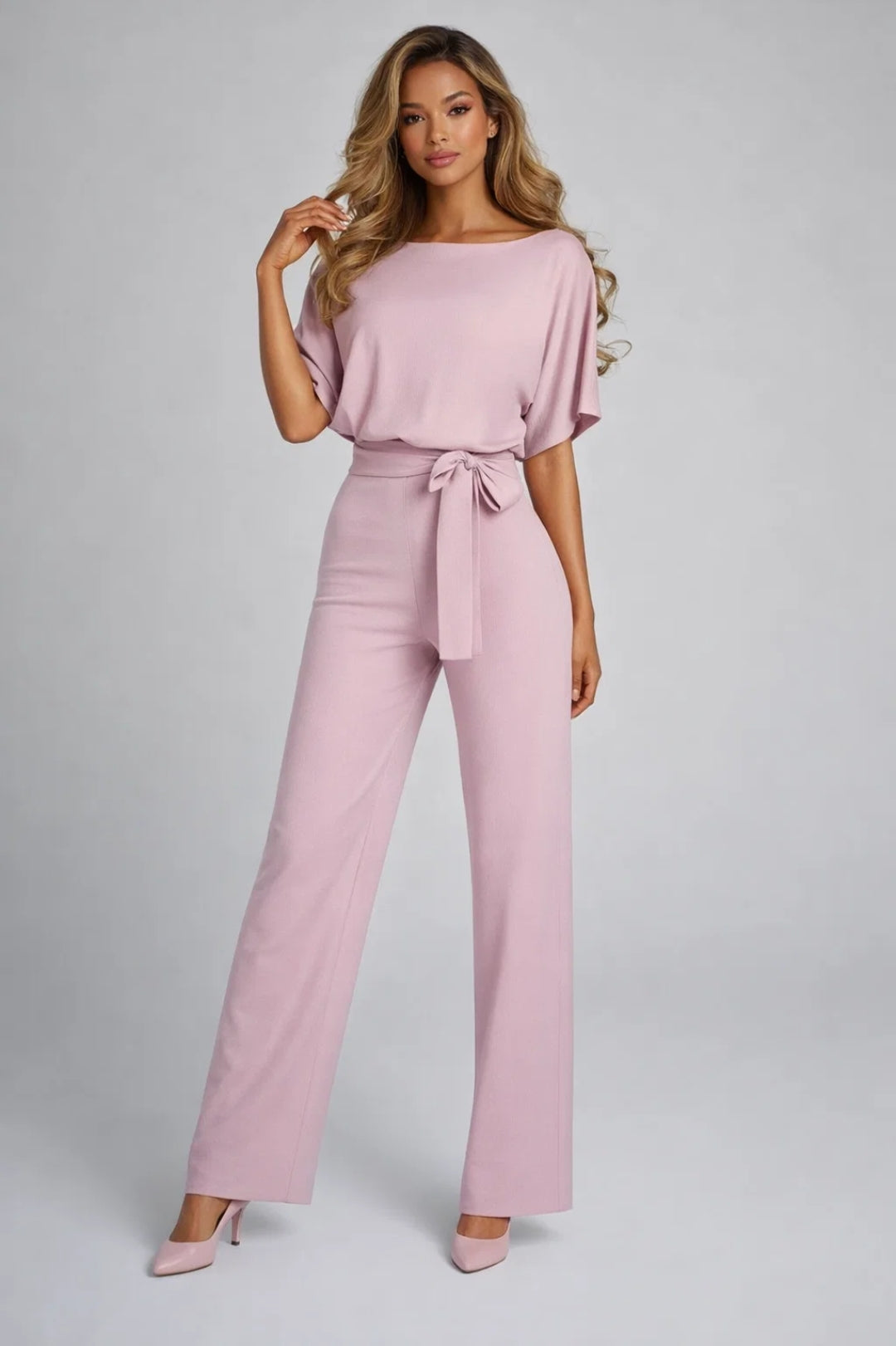 Dames Jumpsuit Wijd met Ceintuur en Boothals Elegant