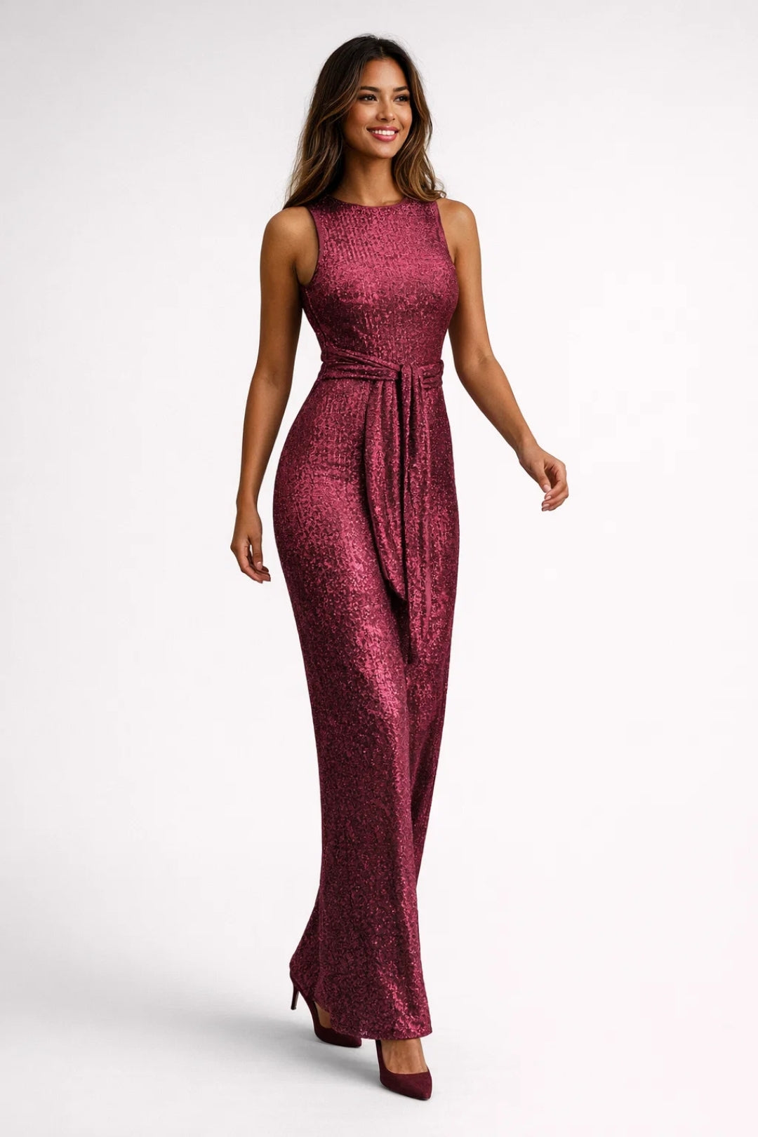Mouwloze Jumpsuit Dames Glinsterend Elegant Met Ceintuur