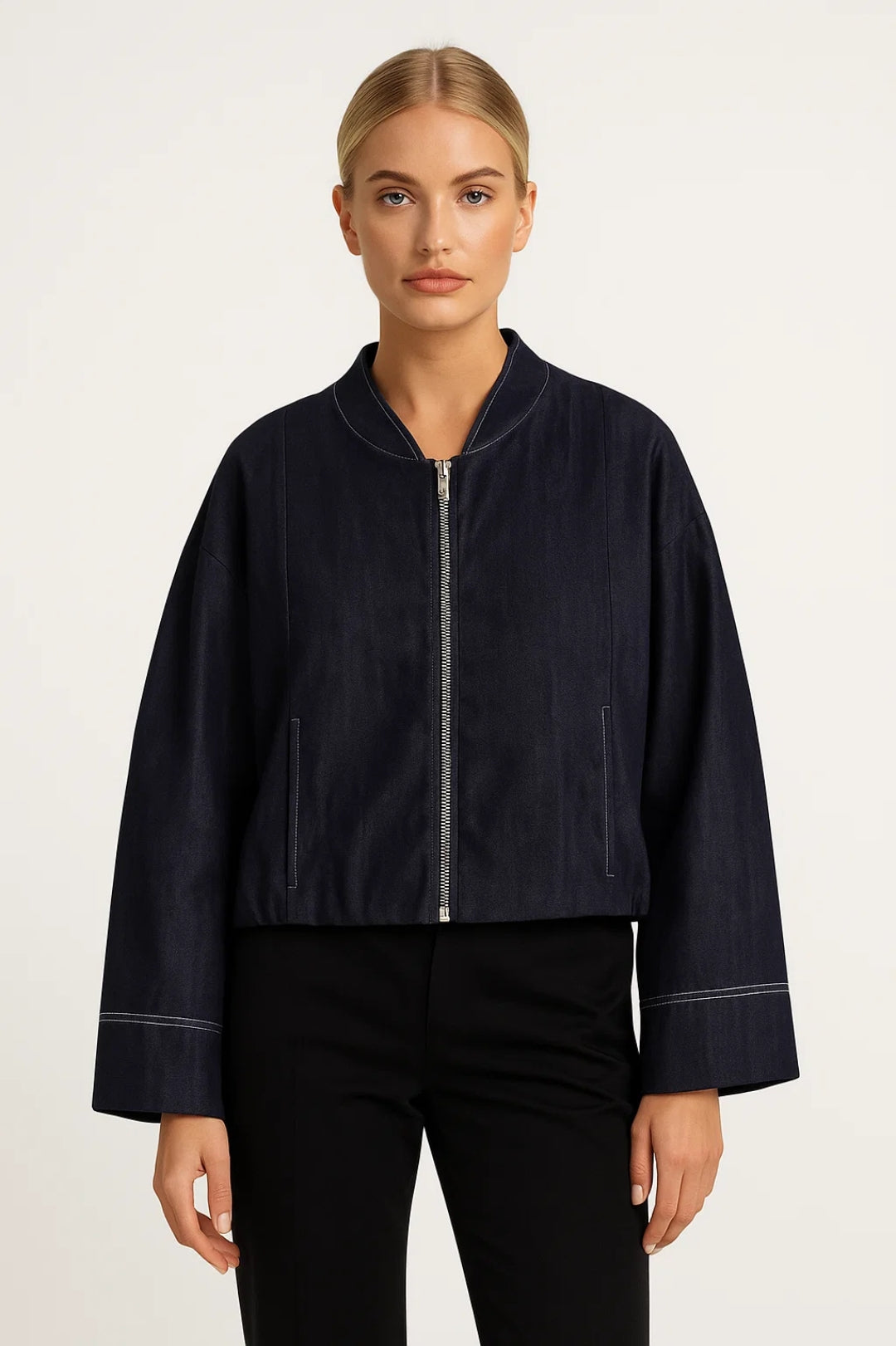 Dames Bomberjack Oversized Ritsjas met Stiksels Casual