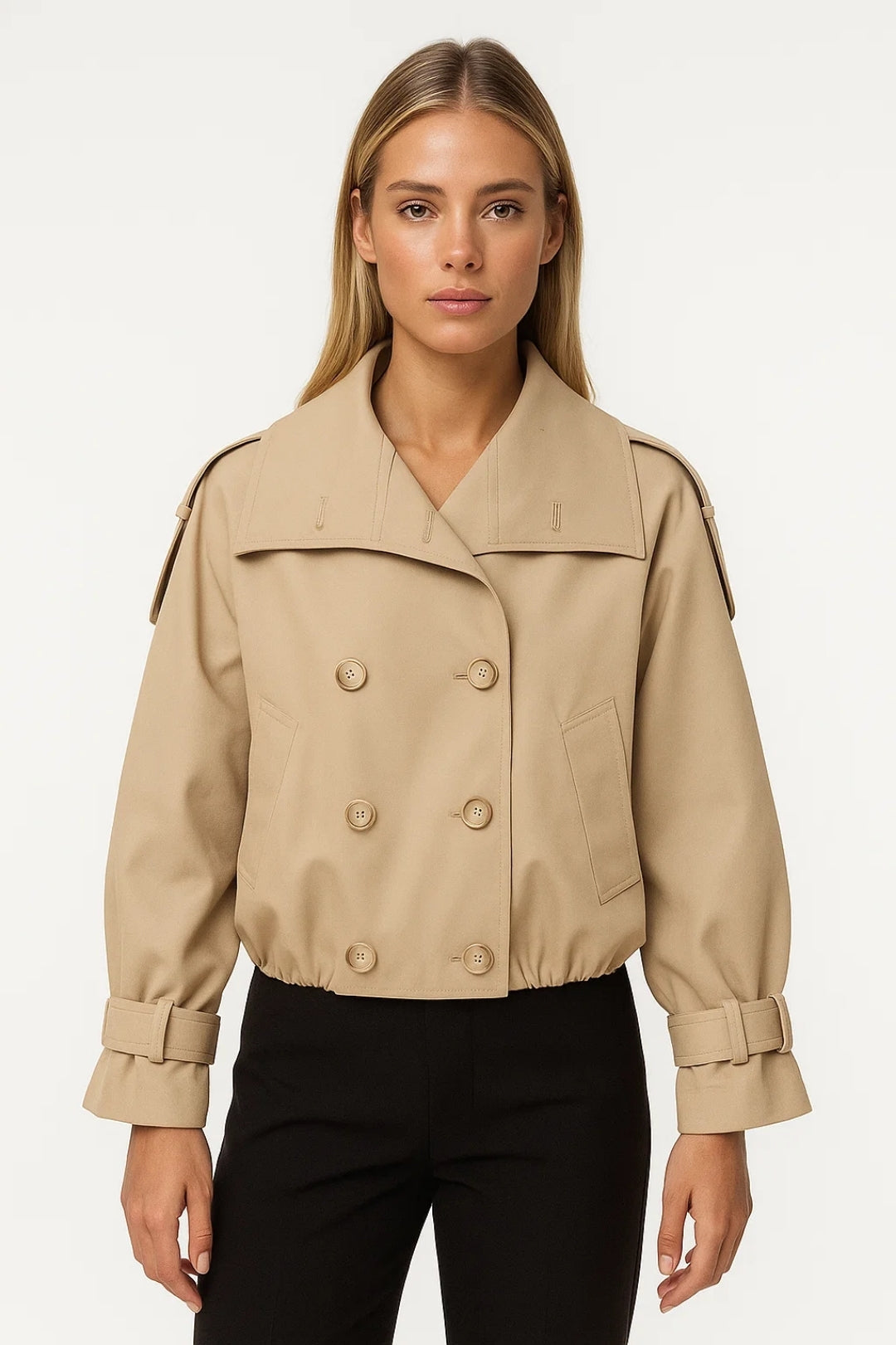 Dames Trenchcoat Kort Model Dubbele Knopen Casual Stijl