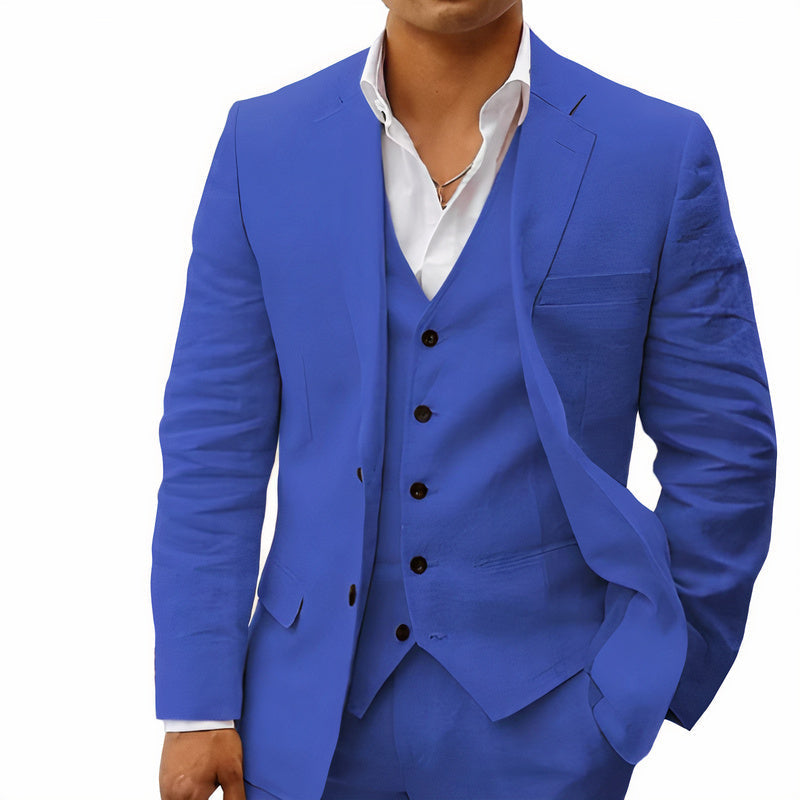 Heren 3-Delig Pak Slim Fit Blazer Gilet Pantalon Formal Bruin