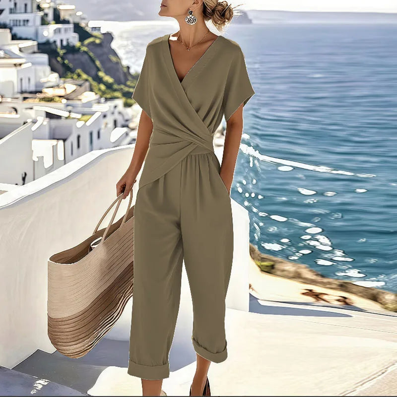 Livia | Elegante Tweedelige Set Dames met Overslagtop en Cropped Broek 2