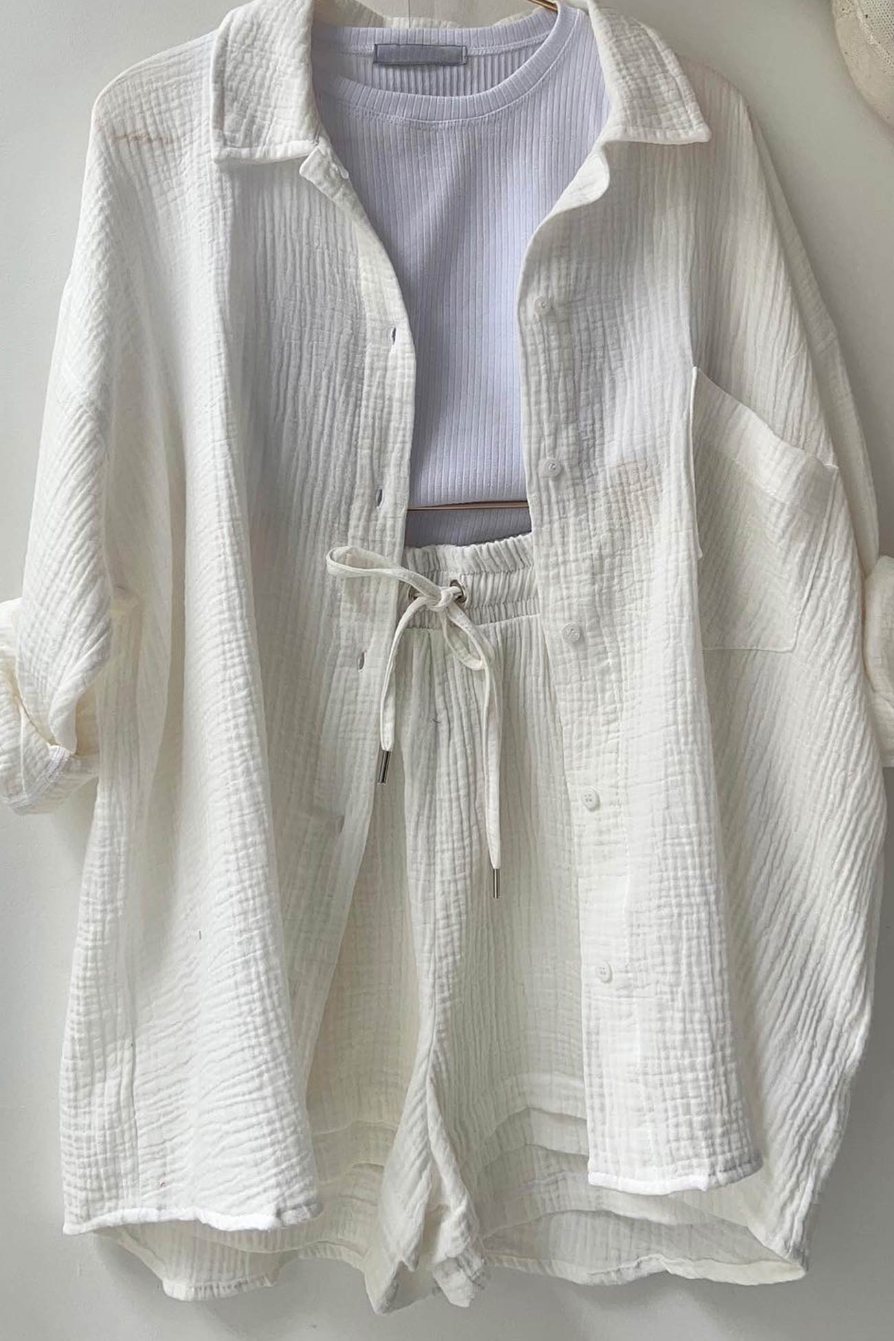 Zomer Short Set Lange Mouwen Shirt Voor Dames