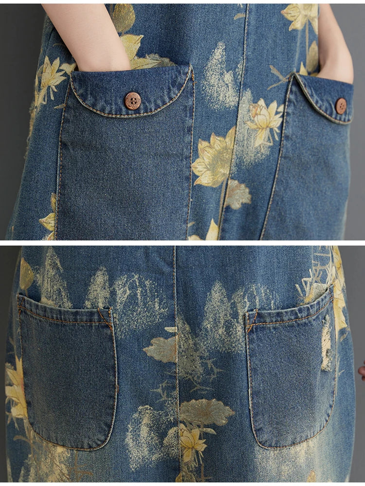 Jumpsuit voor Dames Zomerse Blauwe Denim Broekpak