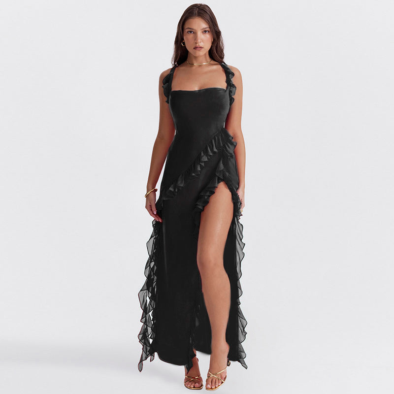 Elegante Avondjurk Rood Met Hoge Split
