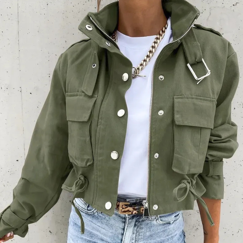Dames Bomberjack - Stijlvol Cropped Tussenjas met Stoere Kraag