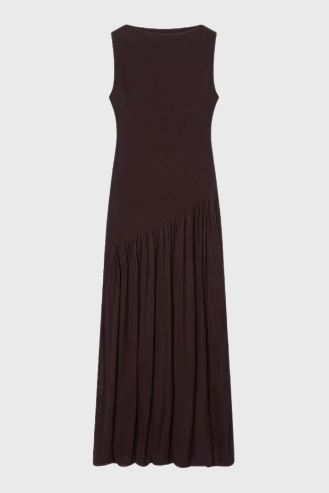 Mouwloze Maxi Jurk voor Dames met Plooien en Ronde Hals