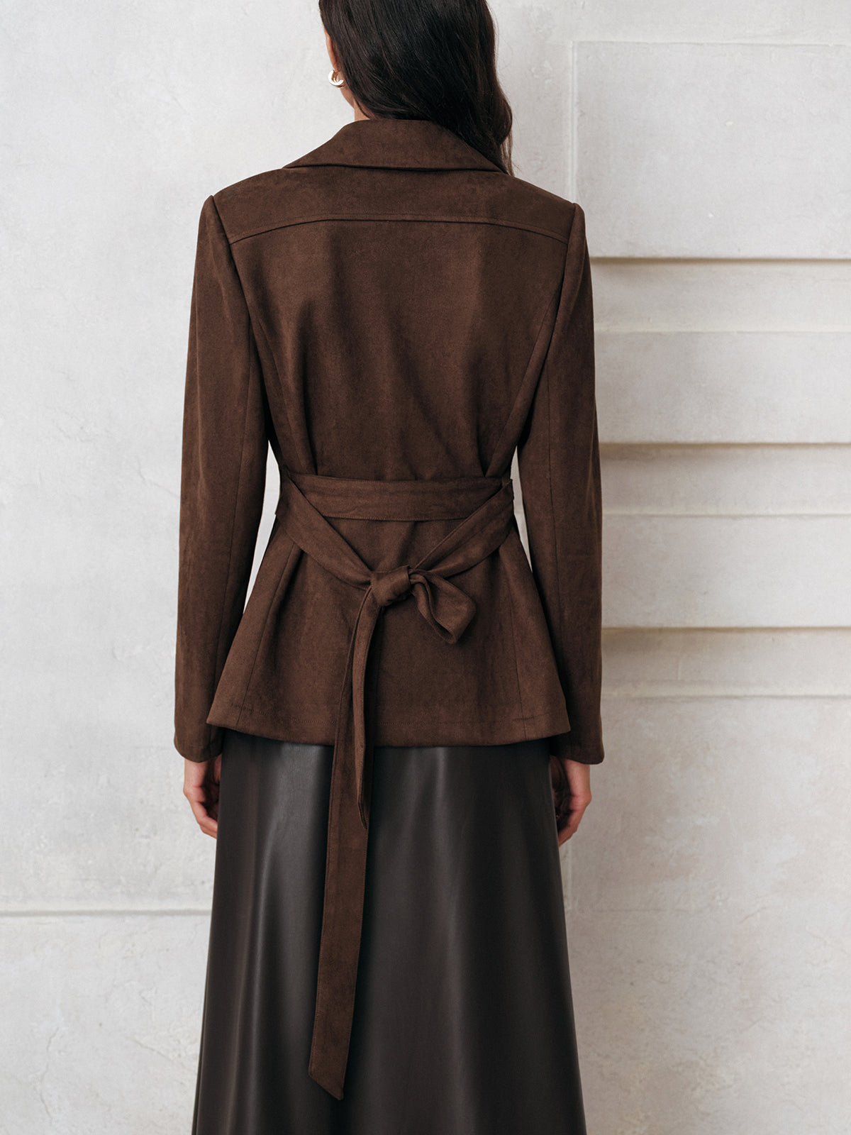 Damesjas Suede Elegante Stijlvol met Knopen en Strik
