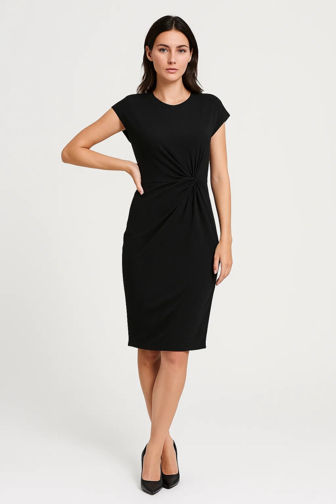 Midi Jurk voor Dames Klassiek Figuurvolgend met Twist Detail
