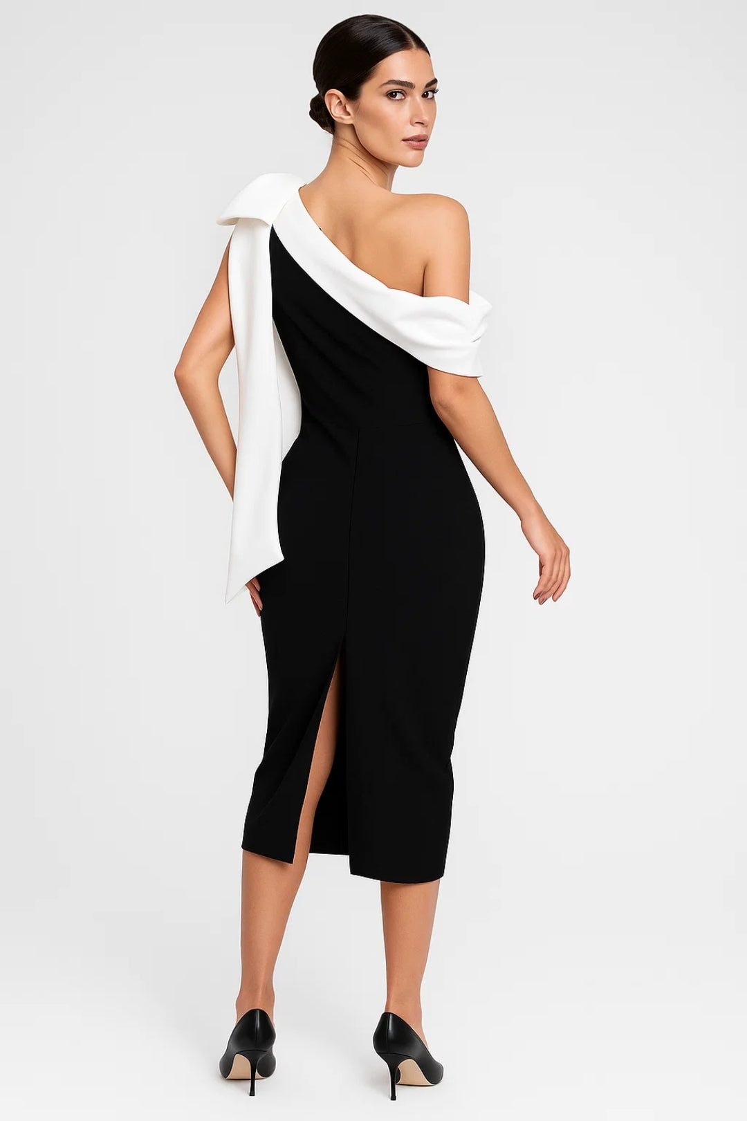 Midi Jurk Dames One Shoulder met Strikdetails Elegant