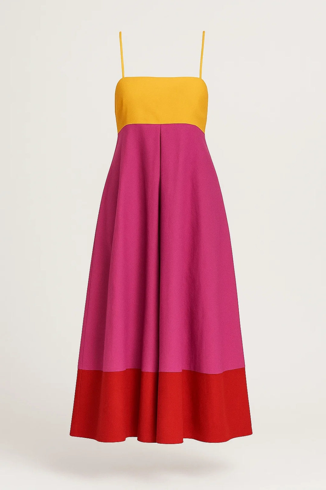 Midi Jurk Dames Zomer Smalle Bandjes Colour Block Stijl