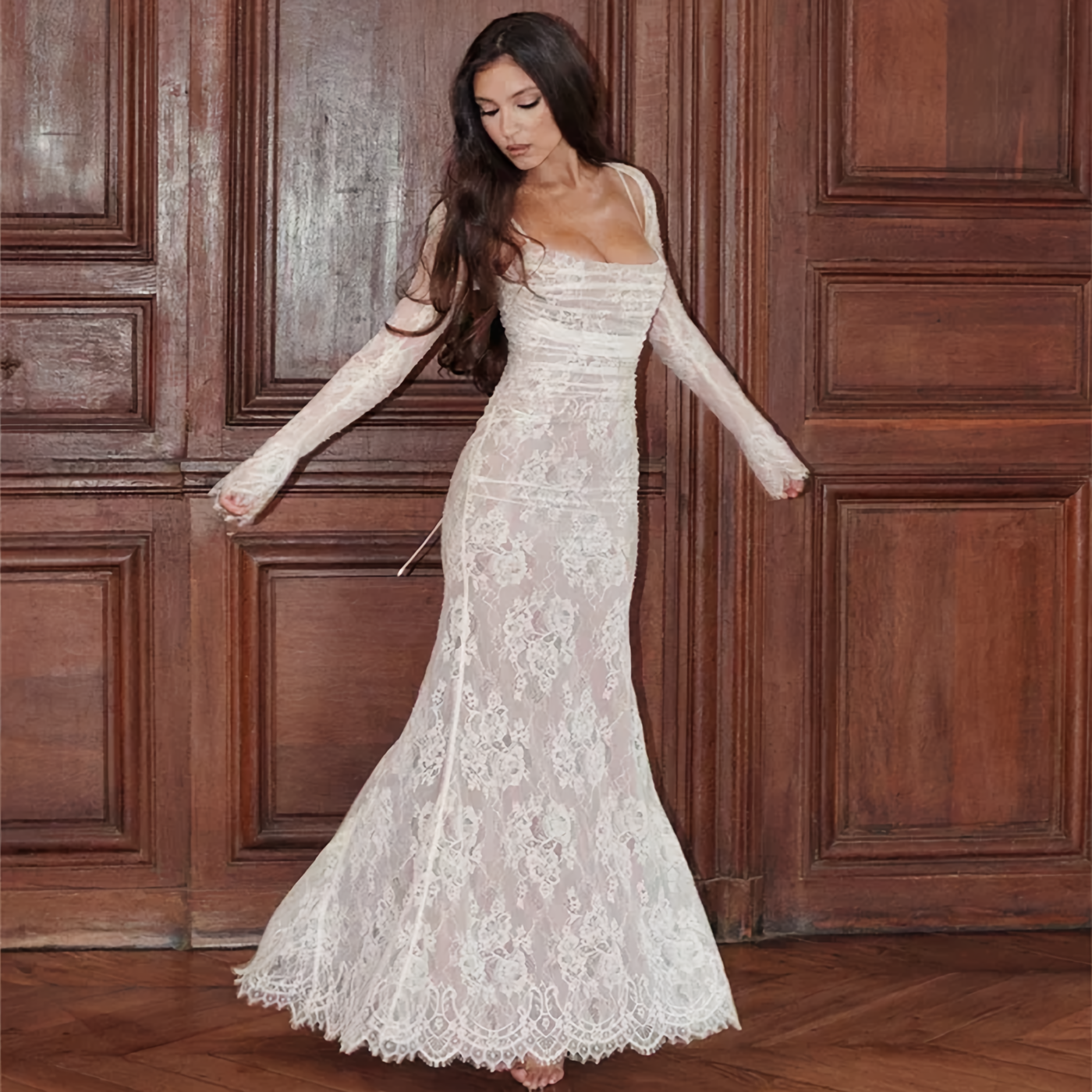 Mira | Dames Lange Jurk - Elegante Kantdetails, Maxi Jurk 4